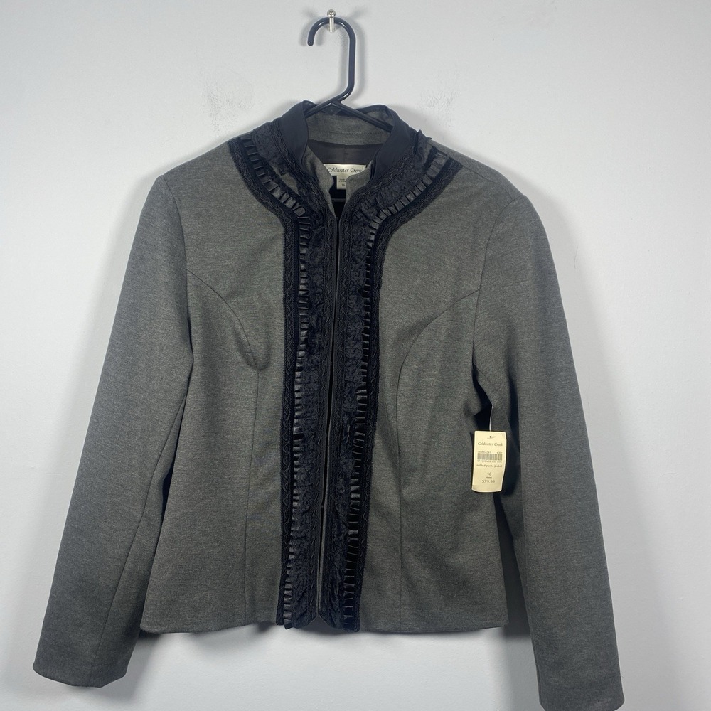 Coldwater Creek Women's Size 16 Grey Ruffled Ponte Jacket Blazer Mature Office